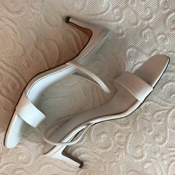 ZARA White 100% Leather Croco Kitten Heel Sandals 40 9 Worn Once - Picture 3 of 6